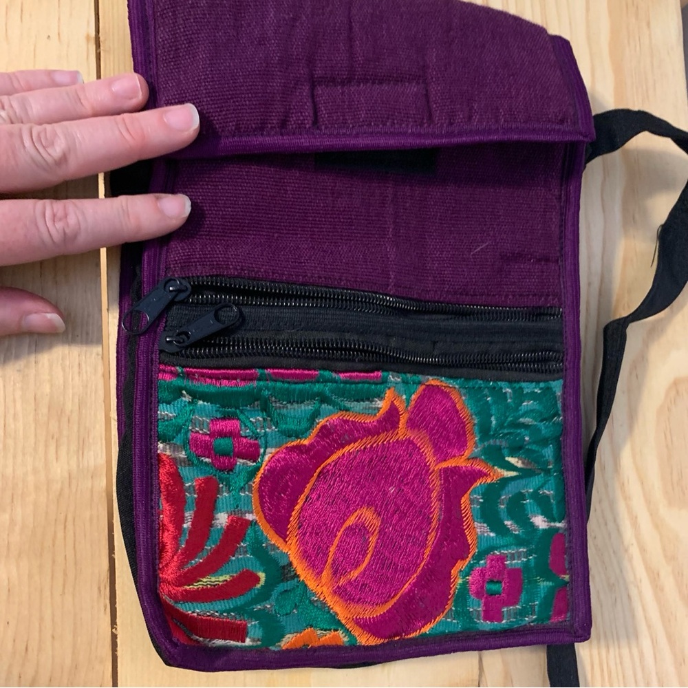 Floral Embroidered Crossbody Bag in Purple and Green